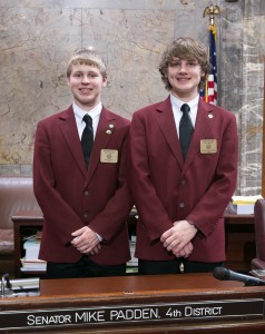 Luke Moore and Tucker Christensen on the Senate floor.